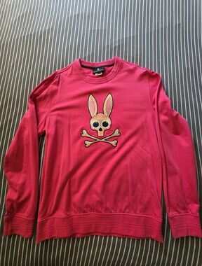 Psycho Bunny Hot Pink Crewneck Sweatshirt with Iconic Bunny Skull